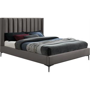 Bowery Hill Contemporary Deep Channel Tufted Grey Velvet Queen Bed