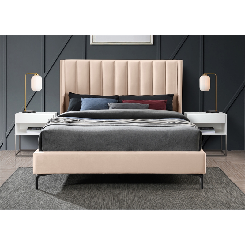 Bowery Hill Contemporary Deep Channel Tufted Pink Velvet Full Bed