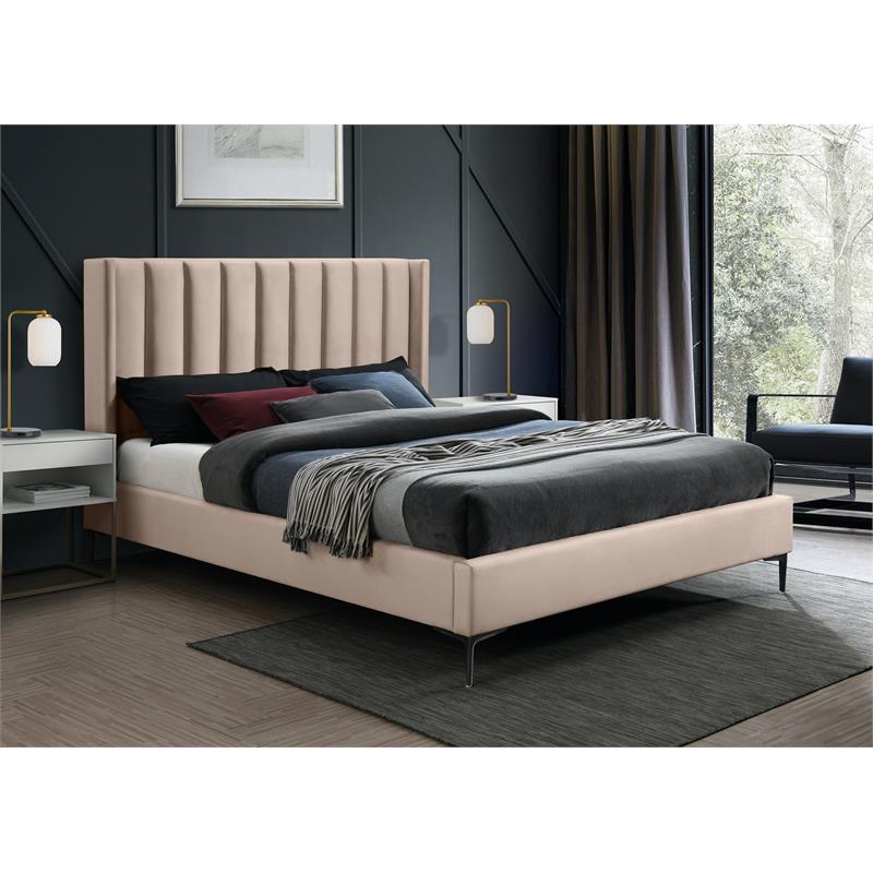 Bowery Hill Contemporary Deep Channel Tufted Pink Velvet Queen Bed