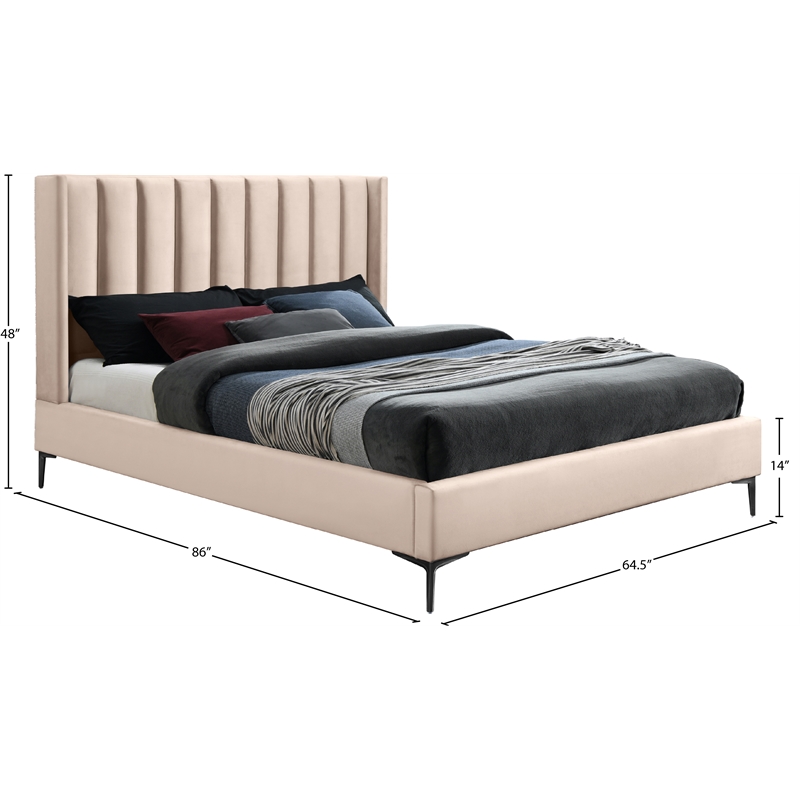 Bowery Hill Contemporary Deep Channel Tufted Pink Velvet Queen Bed
