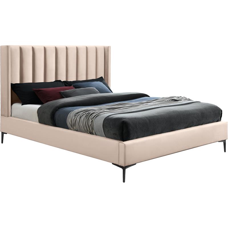 Bowery Hill Contemporary Deep Channel Tufted Pink Velvet Queen Bed