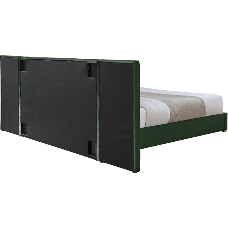Bowery Hill Contemporary Deep Channel Tufted Soft Green Velvet Queen Bed