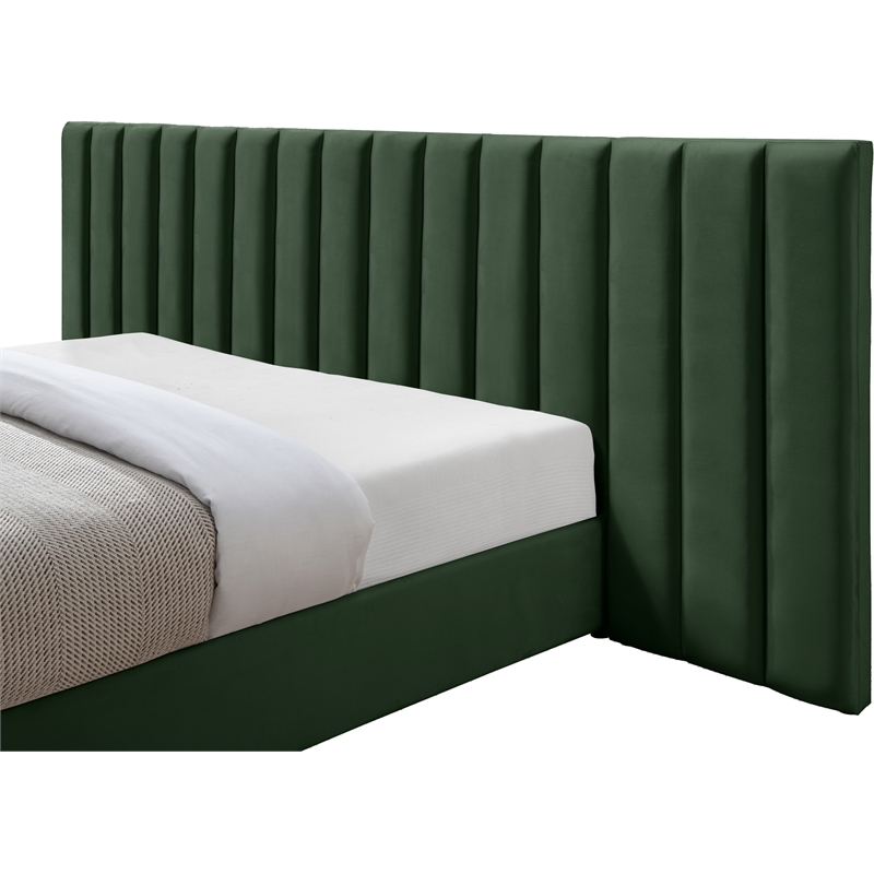 Bowery Hill Contemporary Deep Channel Tufted Soft Green Velvet Queen Bed