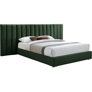 Bowery Hill Contemporary Deep Channel Tufted Soft Green Velvet Queen Bed