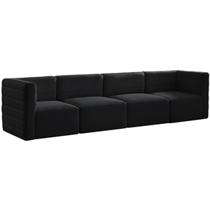 Bowery Hill Contemporary Deep Channel Tufted Soft Black Velvet Modular Sofa