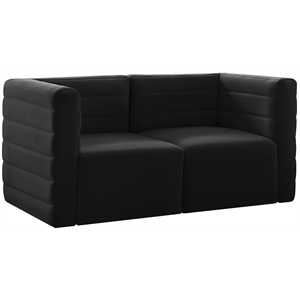 Bowery Hill Contemporary Deep Channel Tufted Soft Black Velvet Modular Sofa