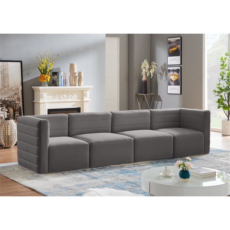 Bowery Hill Contemporary Deep Channel Tufted Soft Grey Velvet Modular Sofa