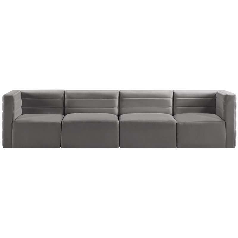 Bowery Hill Contemporary Deep Channel Tufted Soft Grey Velvet Modular Sofa