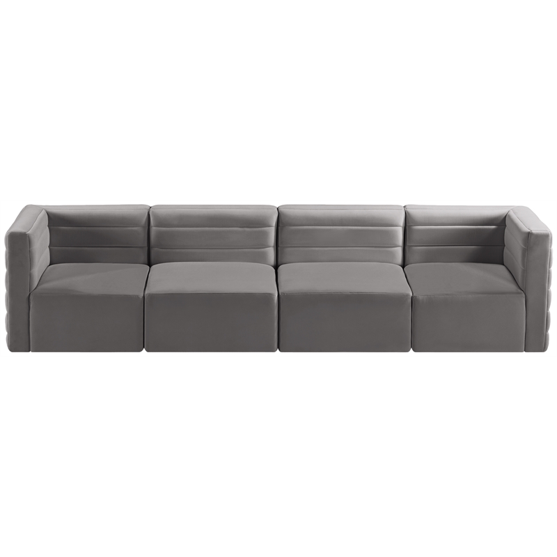 Bowery Hill Contemporary Deep Channel Tufted Soft Grey Velvet Modular Sofa