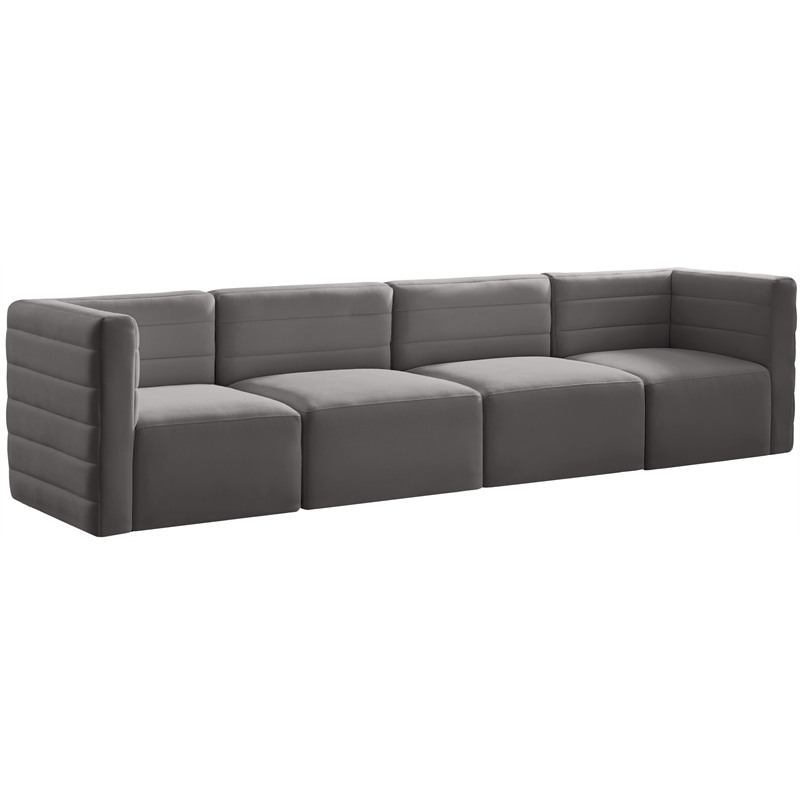 Bowery Hill Contemporary Deep Channel Tufted Soft Grey Velvet Modular Sofa