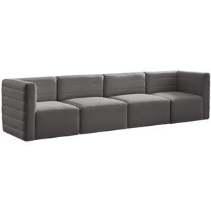 Bowery Hill Contemporary Deep Channel Tufted Soft Grey Velvet Modular Sofa