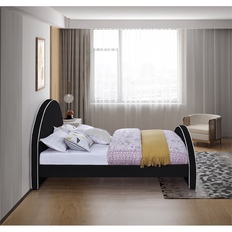 Bowery Hill Contemporary Black Velvet Full Bed with Dark Espresso Wood Legs