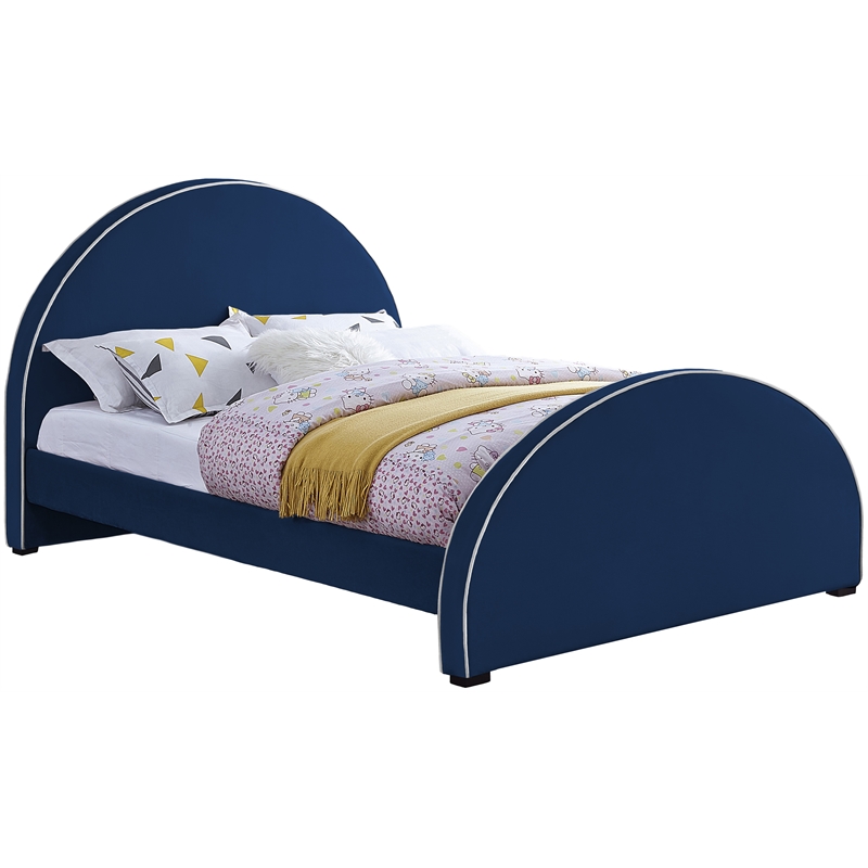 Bowery Hill Contemporary Navy Velvet Queen Bed with Dark Espresso Wood Legs