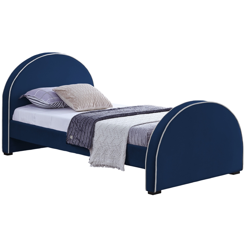 Bowery Hill Contemporary Navy Velvet Twin Bed with Dark Espresso Wood Legs