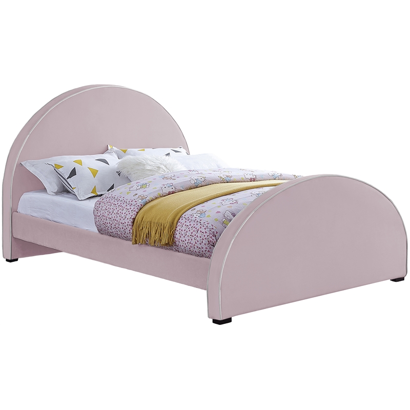 Bowery Hill Contemporary Pink Velvet Full Bed with Dark Espresso Wood Legs