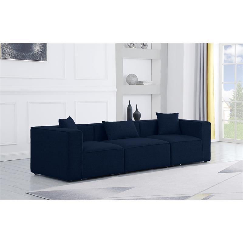 Bowery Hill Contemporary Upholstered Navy Durable Linen Modular Sofa