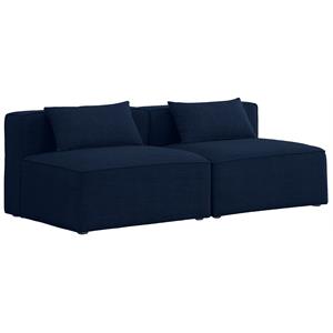 Bowery Hill Contemporary Upholstered Navy Durable Linen Modular Sofa