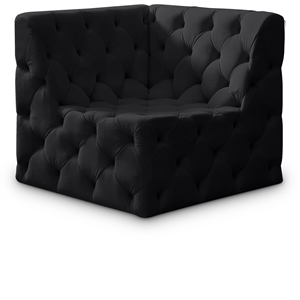 Bowery Hill Contemporary Deep Button Tufted Soft Black Velvet Corner Chair