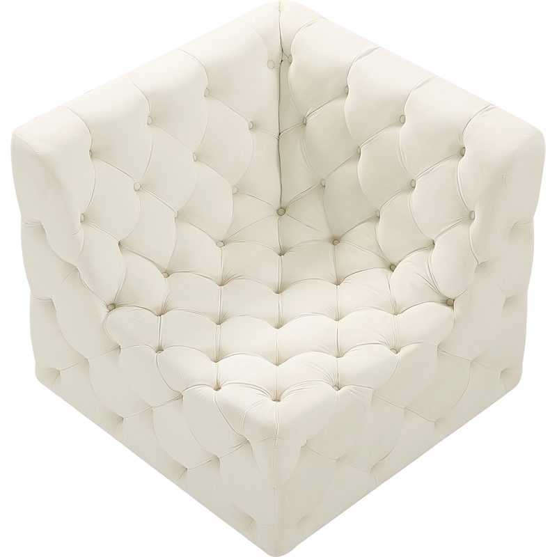 Bowery Hill Contemporary Deep Button Tufted Soft Cream Velvet Corner Chair