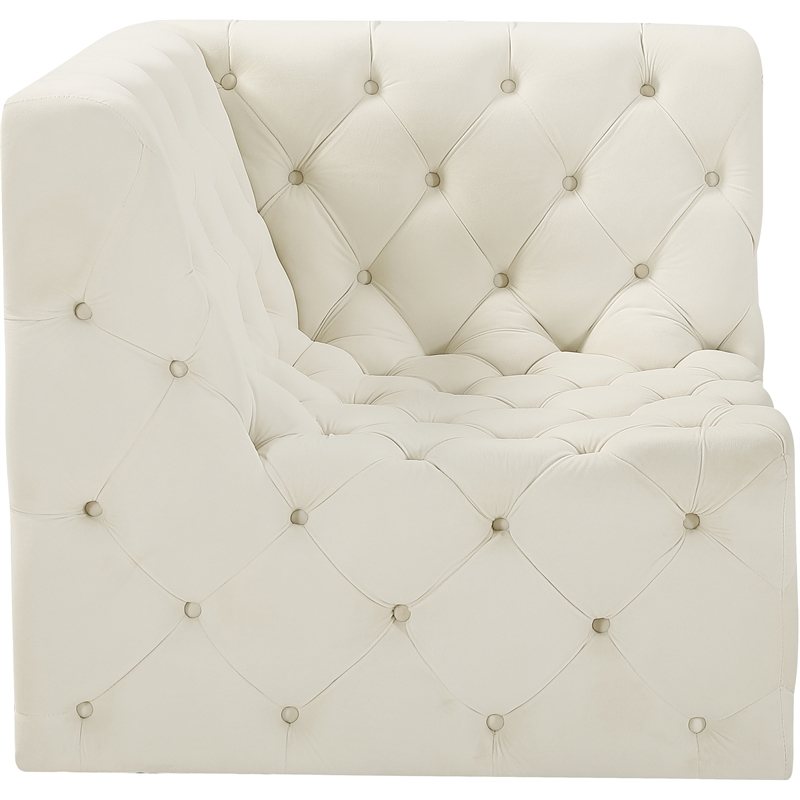 Bowery Hill Contemporary Deep Button Tufted Soft Cream Velvet Corner Chair