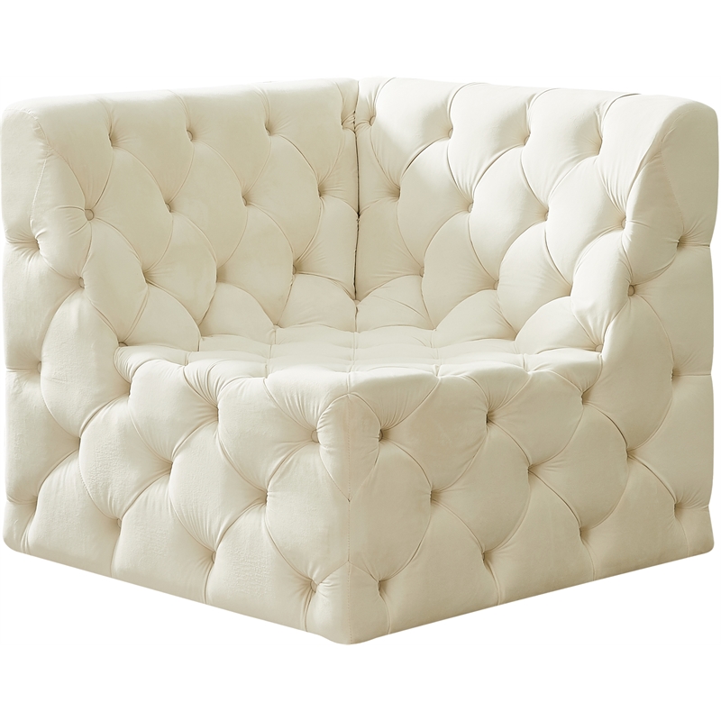 Bowery Hill Contemporary Deep Button Tufted Soft Cream Velvet Corner Chair