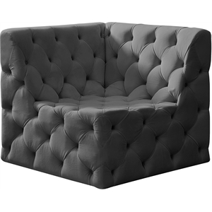 Bowery Hill Contemporary Deep Button Tufted Soft Grey Velvet Corner Chair
