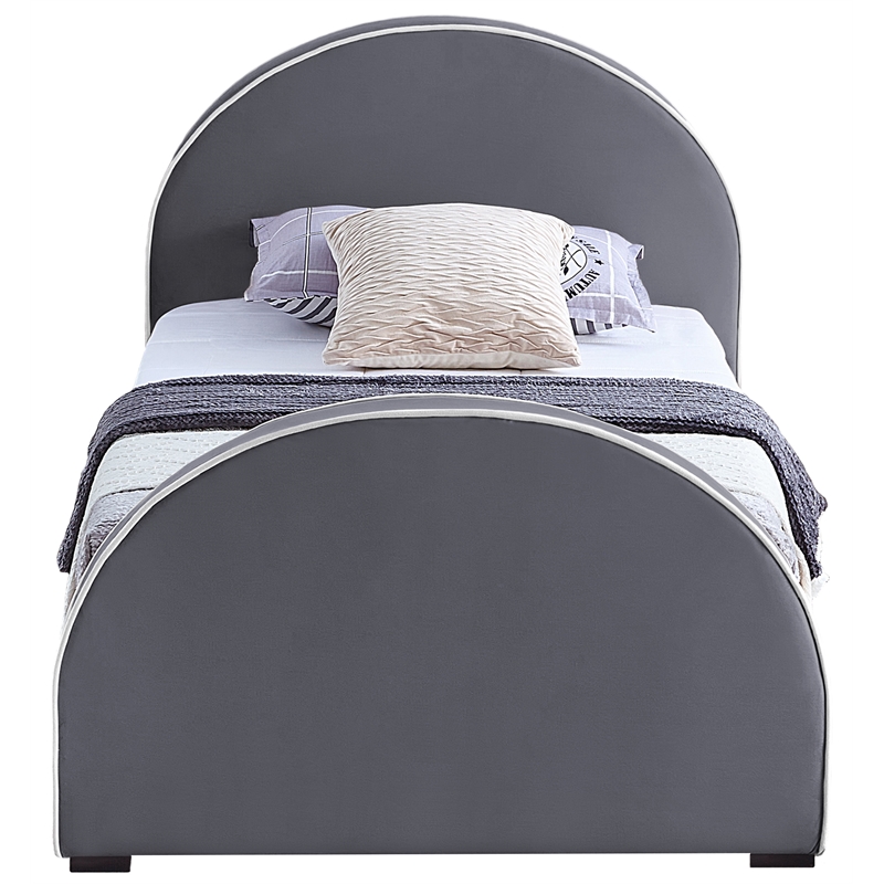 Bowery Hill Contemporary Grey Velvet Twin Bed with Dark Espresso Wood Legs