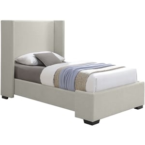 Bowery Hill Contemporary Beige Linen Textured Fabric Twin Bed