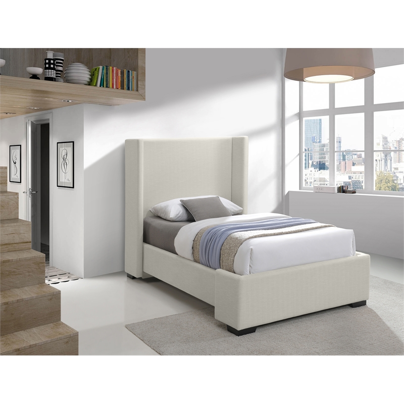 Bowery Hill Contemporary Beige Linen Textured Fabric Twin Bed