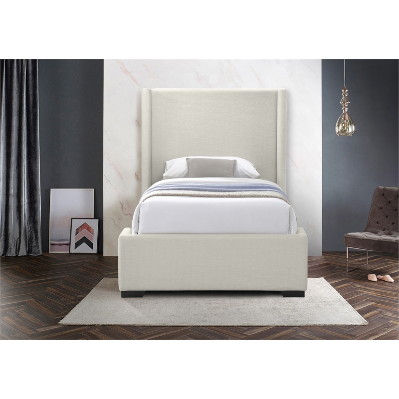 Bowery Hill Contemporary Beige Linen Textured Fabric Twin Bed