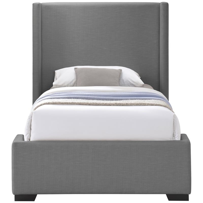 Bowery Hill Contemporary Grey Linen Textured Fabric Twin Bed