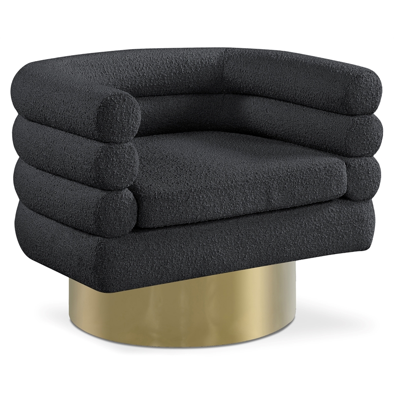 Bowery Hill Contemporary Black Boucle Fabric Swivel Accent Chair
