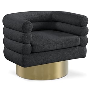 Bowery Hill Contemporary Black Boucle Fabric Swivel Accent Chair