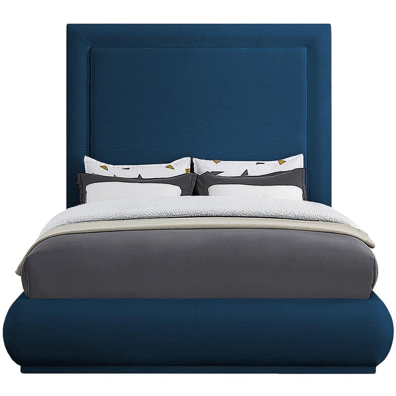 Bowery Hill Contemporary Navy Linen Textured Fabric King Bed