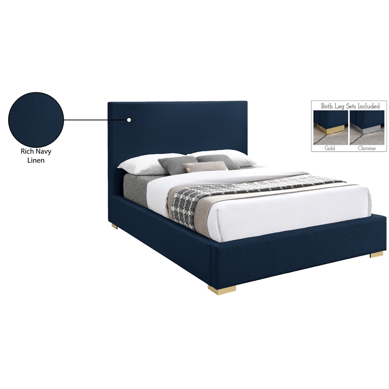 Bowery Hill Contemporary Navy Linen Textured Fabric King Bed