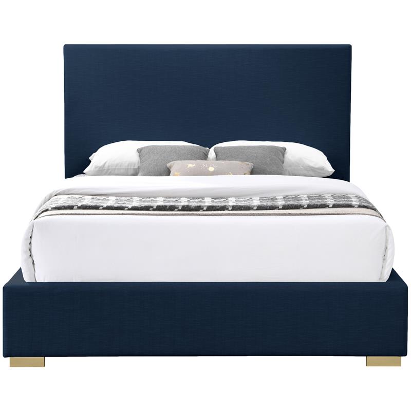 Bowery Hill Contemporary Navy Linen Textured Fabric King Bed