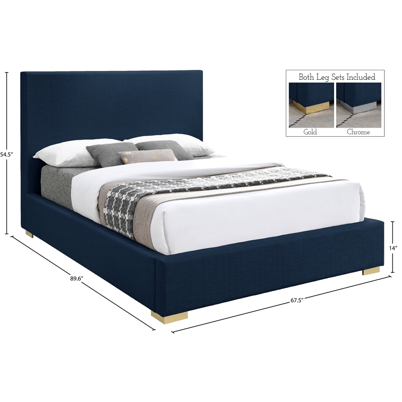 Bowery Hill Contemporary Navy Linen Textured Fabric Queen Bed