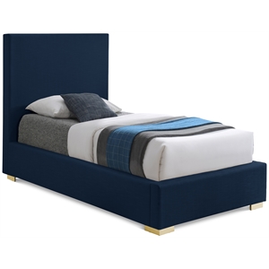 Bowery Hill Contemporary Navy Linen Textured Fabric Twin Bed