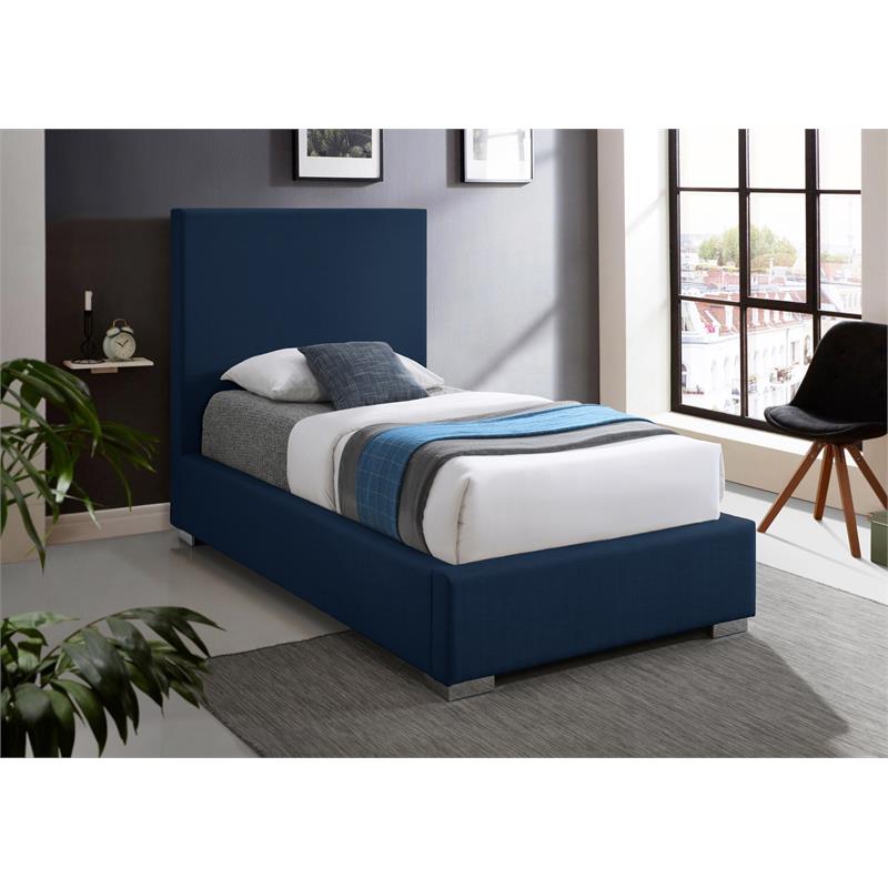 Bowery Hill Contemporary Navy Linen Textured Fabric Twin Bed