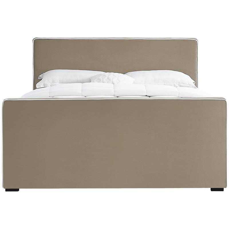 Bowery Hill Contemporary Beige Velvet King Bed with Dark Espresso Wood Legs