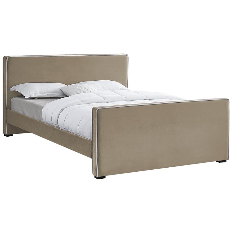 Bowery Hill Contemporary Beige Velvet King Bed with Dark Espresso Wood Legs