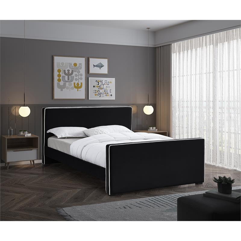 Bowery Hill Contemporary Black Velvet King Bed with Dark Espresso Wood Legs