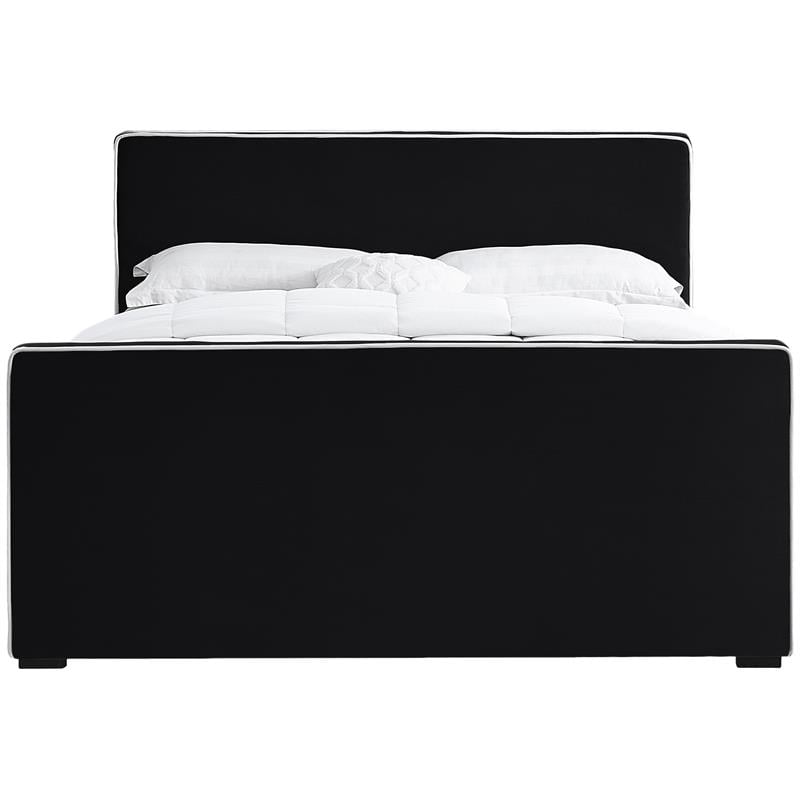 Bowery Hill Contemporary Black Velvet King Bed with Dark Espresso Wood Legs