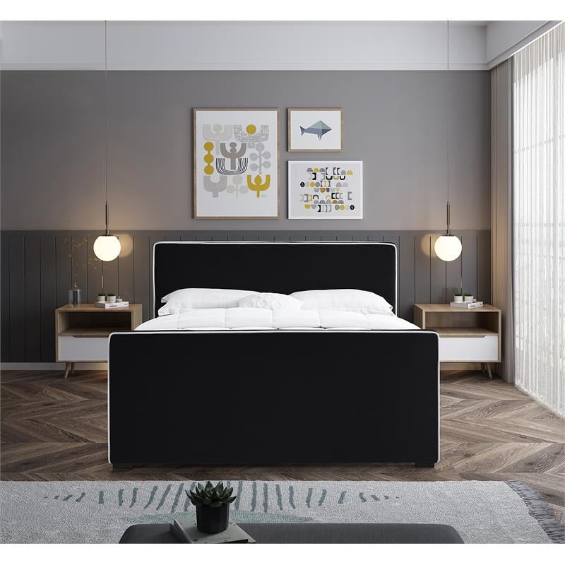 Bowery Hill Contemporary Black Velvet King Bed with Dark Espresso Wood Legs
