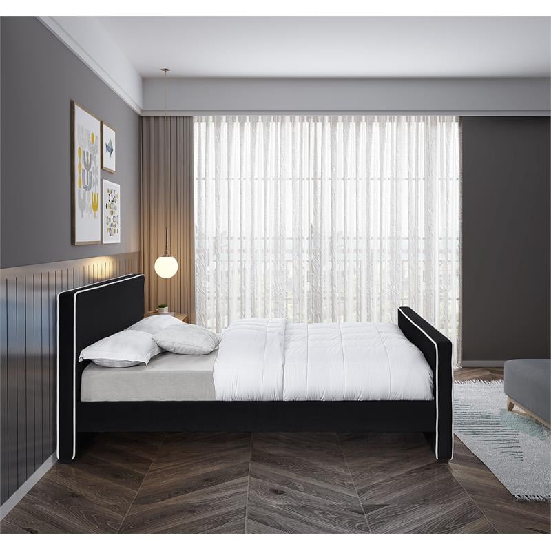 Bowery Hill Contemporary Black Velvet King Bed with Dark Espresso Wood Legs