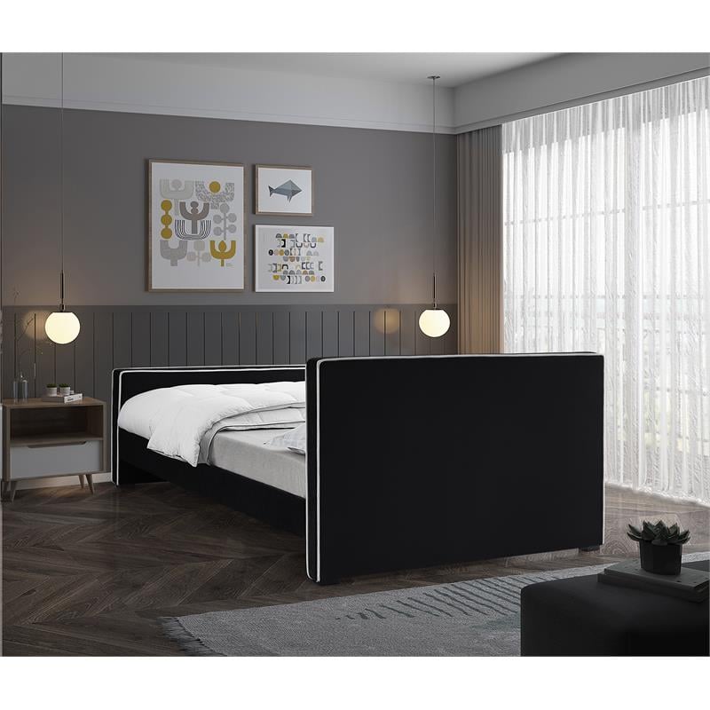 Bowery Hill Contemporary Black Velvet King Bed with Dark Espresso Wood Legs