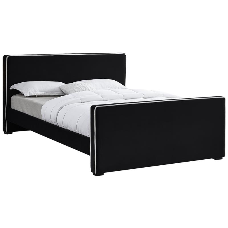 Bowery Hill Contemporary Black Velvet King Bed with Dark Espresso Wood Legs