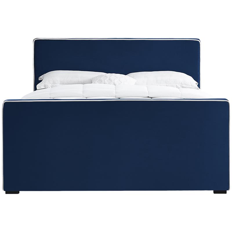 Bowery Hill Contemporary Navy Velvet King Bed with Dark Espresso Wood Legs
