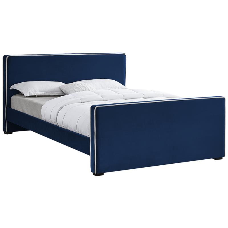 Bowery Hill Contemporary Navy Velvet King Bed with Dark Espresso Wood Legs