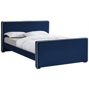 Bowery Hill Contemporary Navy Velvet King Bed with Dark Espresso Wood Legs